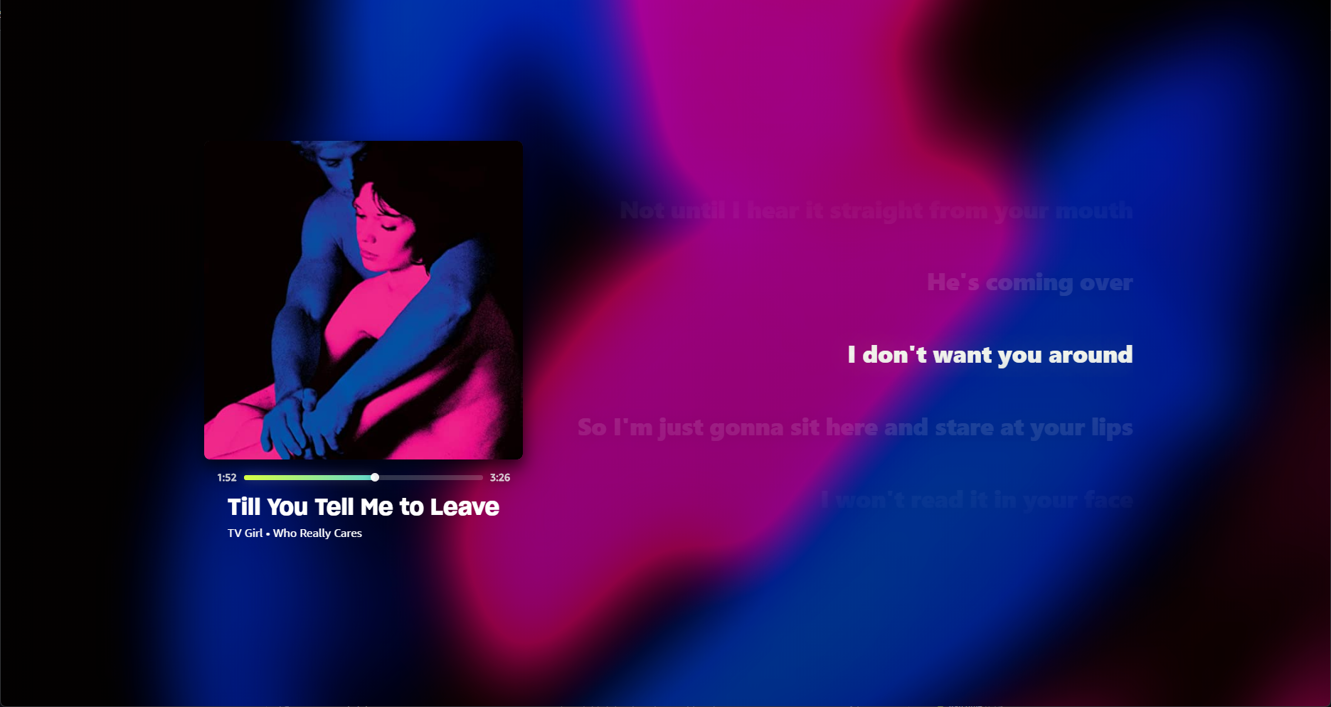 True Big Mode showing synchronized lyrics beside album artwork