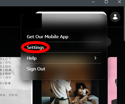 Amazon Music — open Settings via profile icon