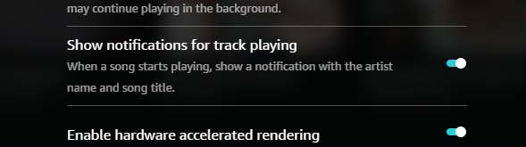Amazon Music — enable track notifications toggle